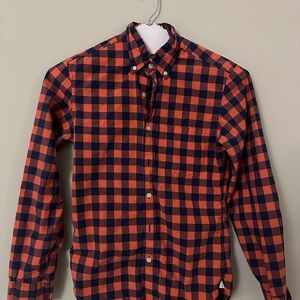 J. Crew Men's Plaid Shirt in Orange and Blue